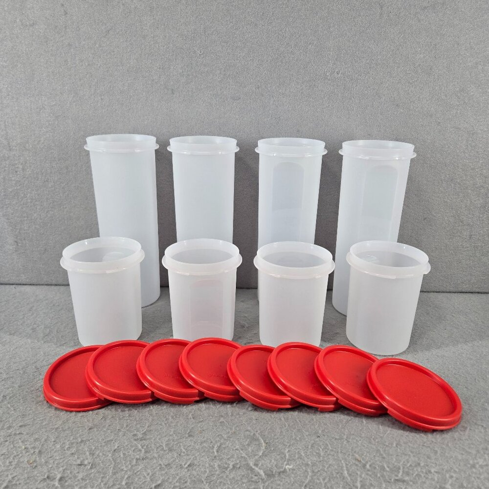 Vintage 8 piece Tupperware Round Modular Mates, Red, #2(4) and #4(4), NWOT